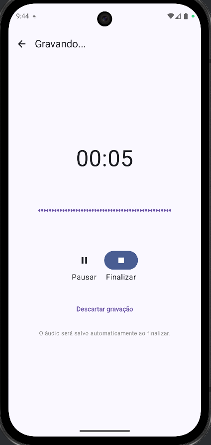 Tela de gravação do Audevo